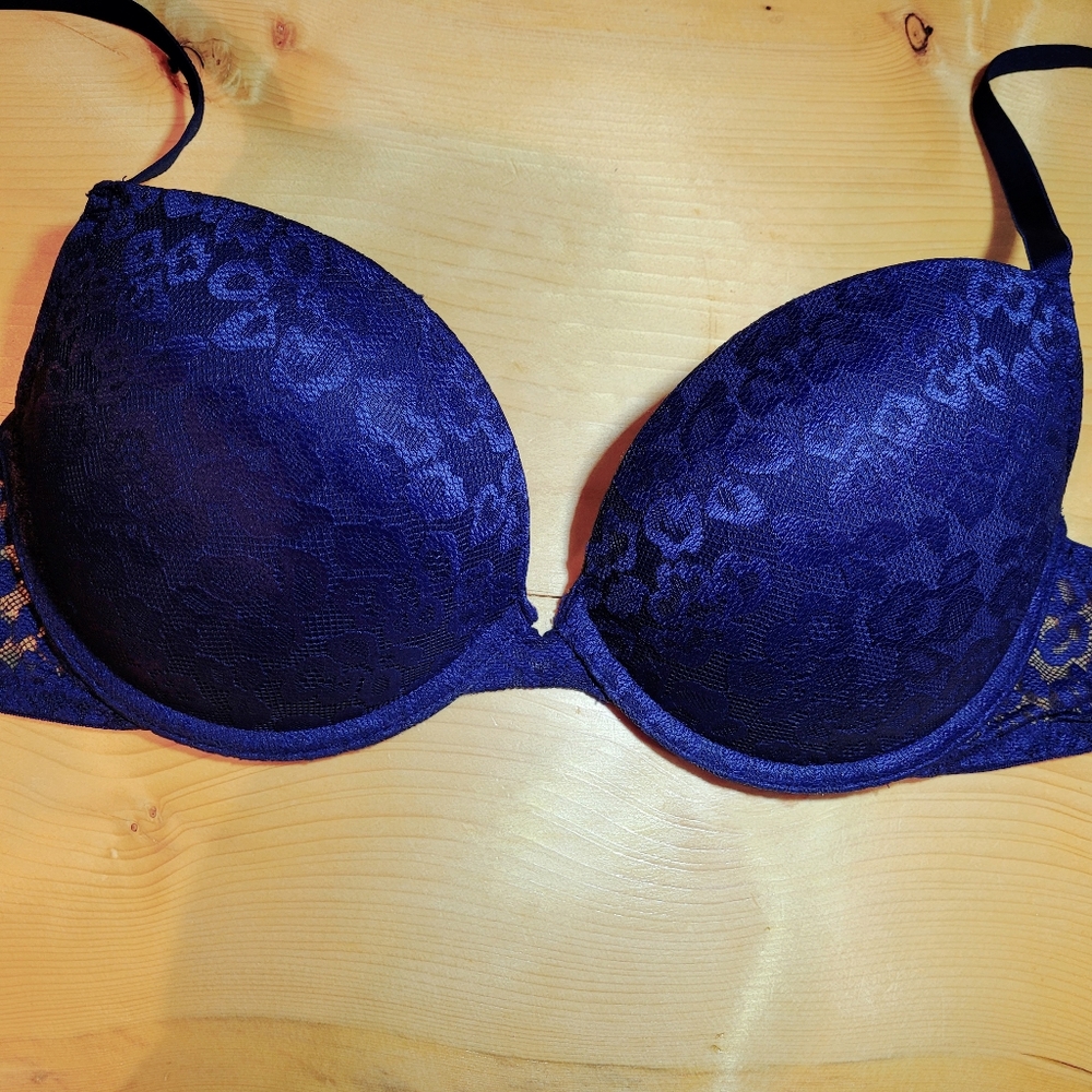 LaSenza 36C Push Up Plunge Remix Bra Brassiere Sexy Blue